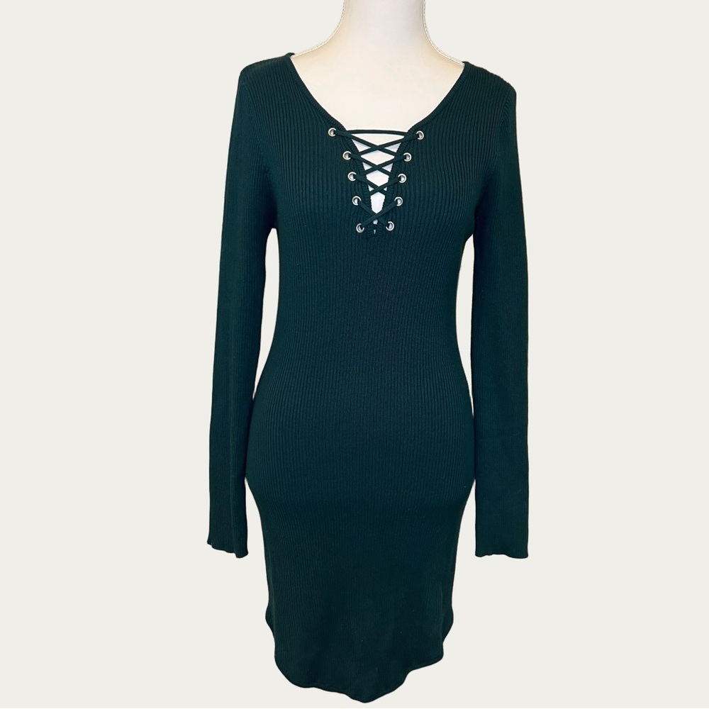 Planet Gold Lace-Up Long‎ Sleeve Forrest Green Dress Women’s Size Large